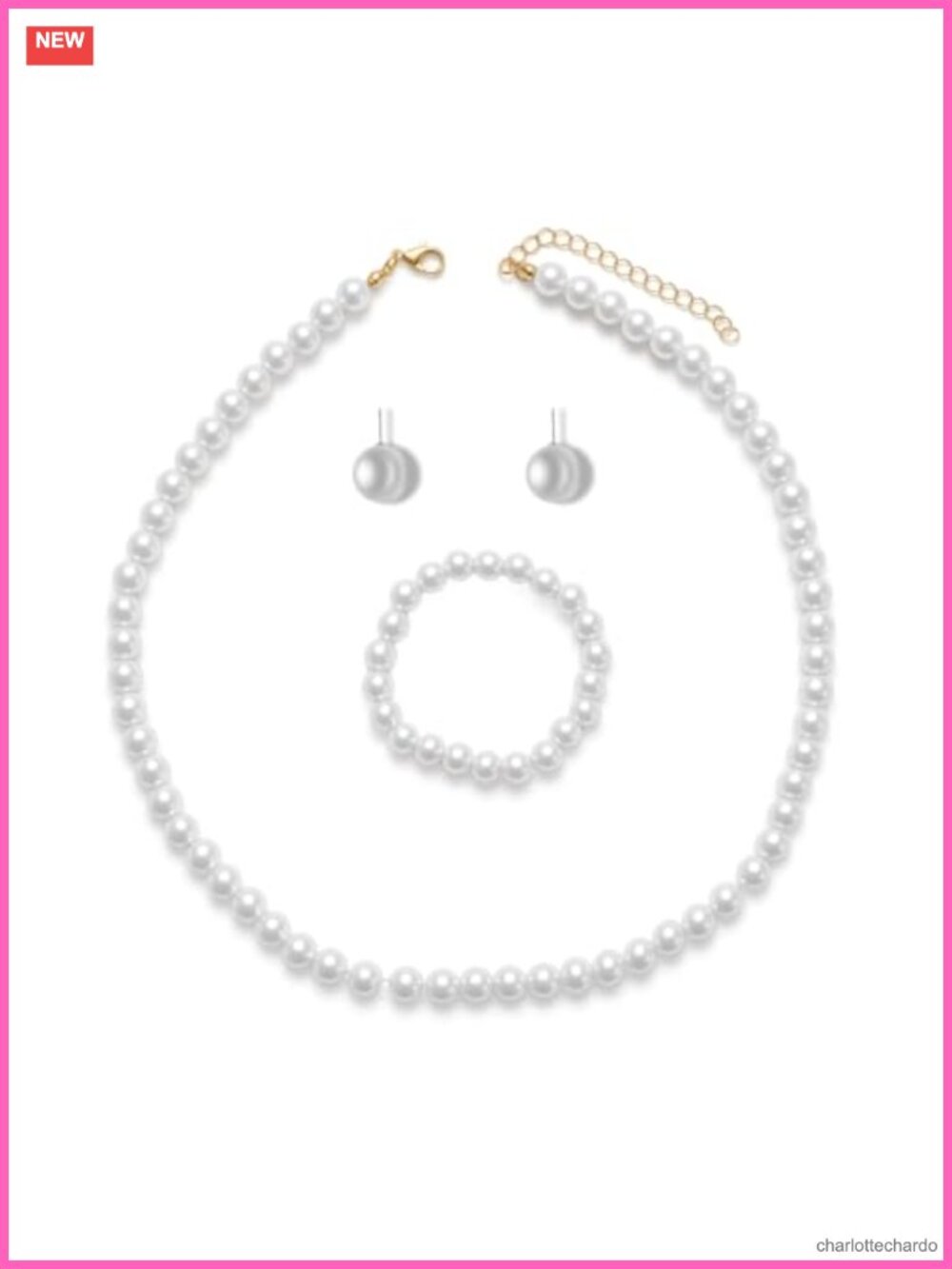 Faux Pearl Jewelry Set Necklace Bracelet Earrings for Women